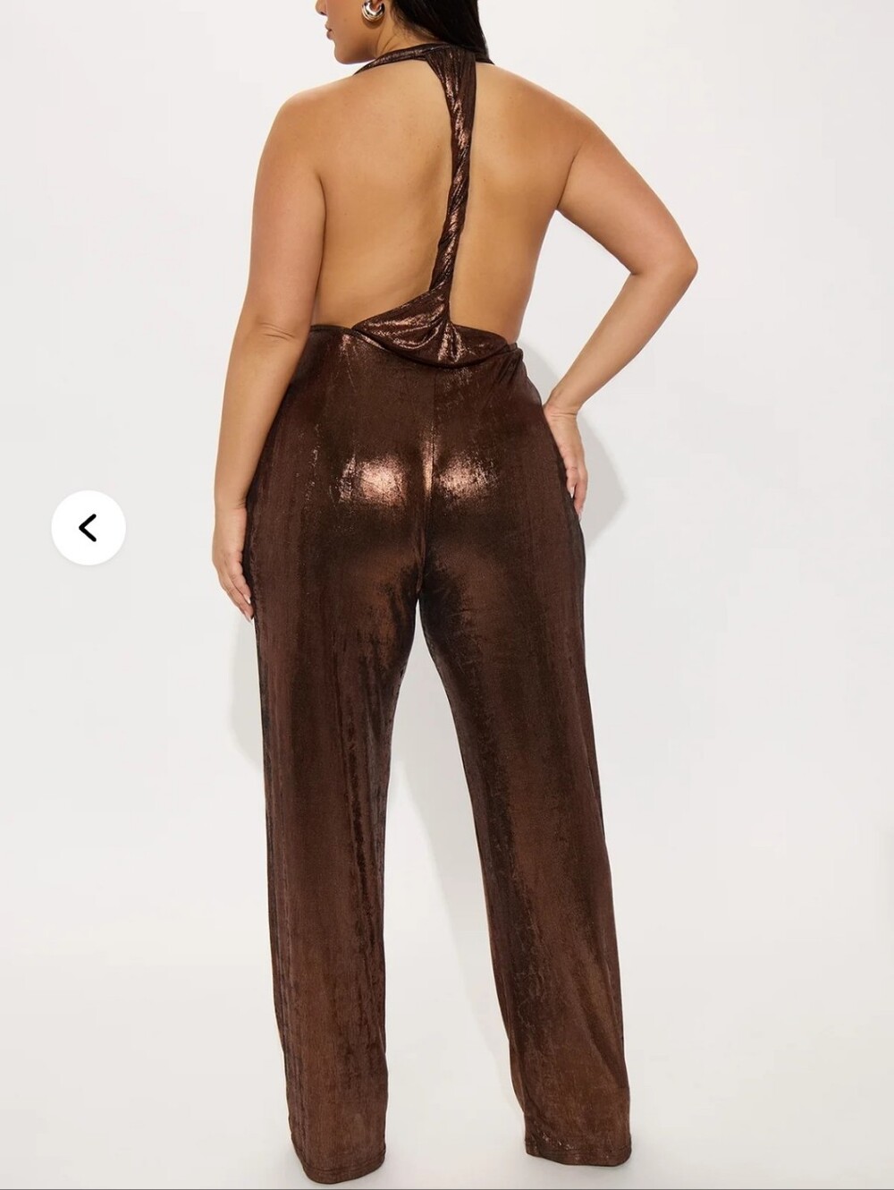 Fashion Nova Bronze Metallic Halter Jumpsuit - Picture 6 of 15